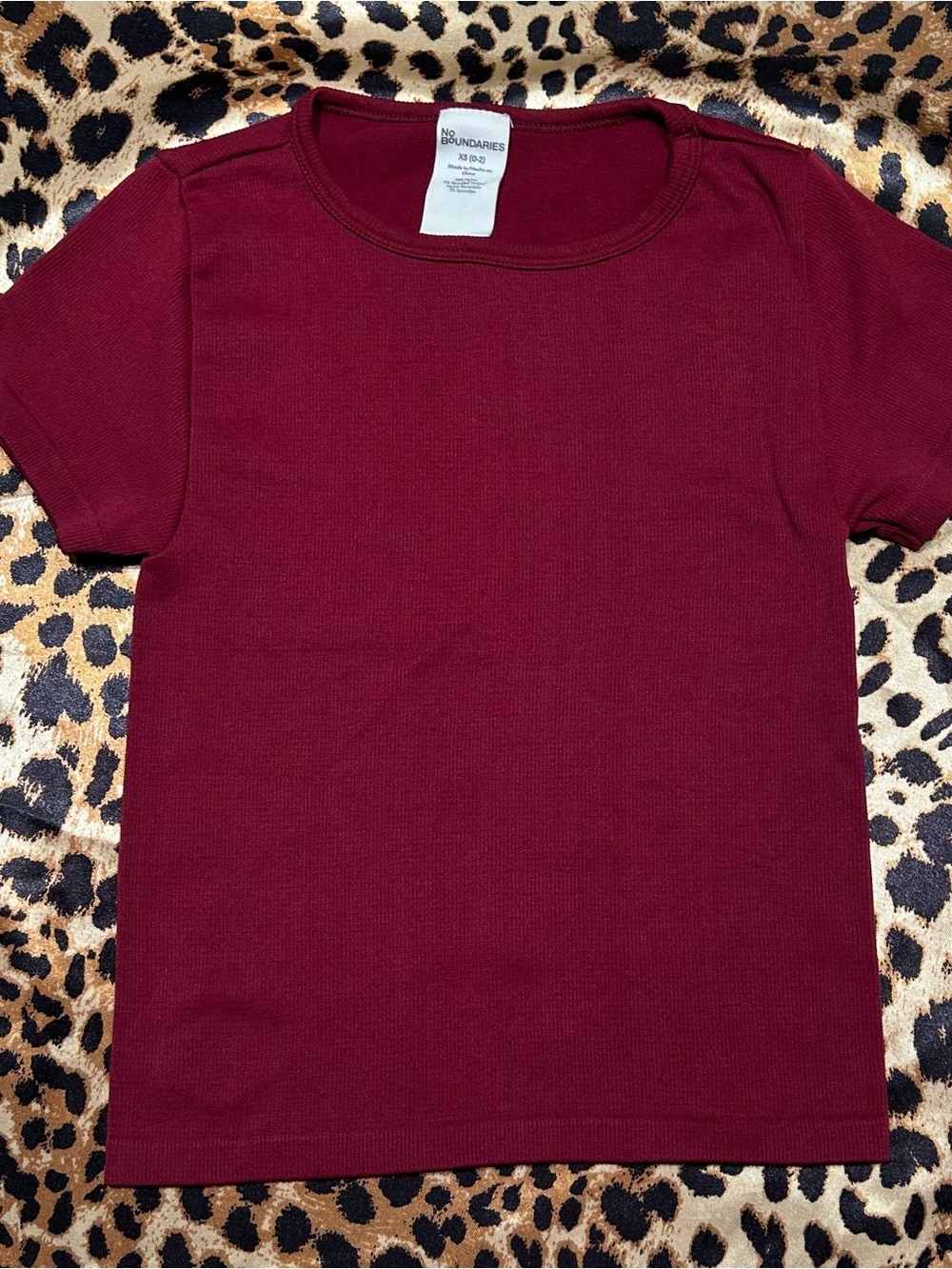 No Boundaries Burgundy Seamless Ribbed Short Sleeve Crop Top Tee